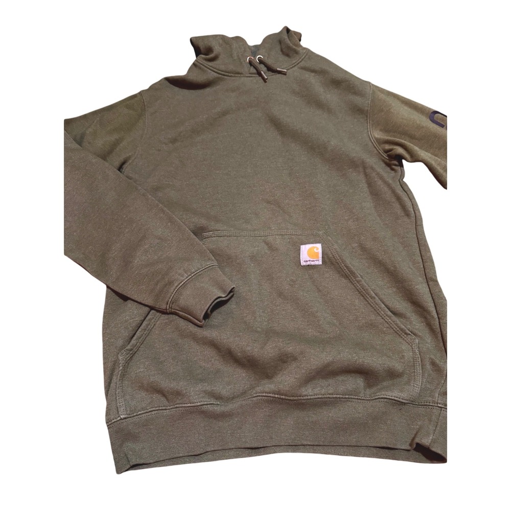 Carhartt Womens Loose Fit Sleeve Logo Hoodie Olive Green Sweatshirt Small W092